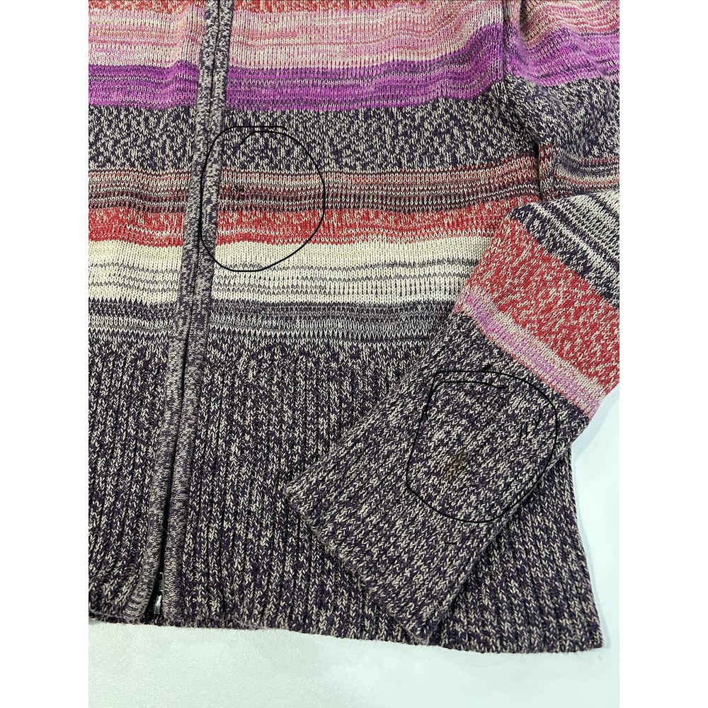 Eddie Bauer Vintage Zip-Front Pink and Purple Striped Cotton Cardigan Sweater M - Picture 10 of 10